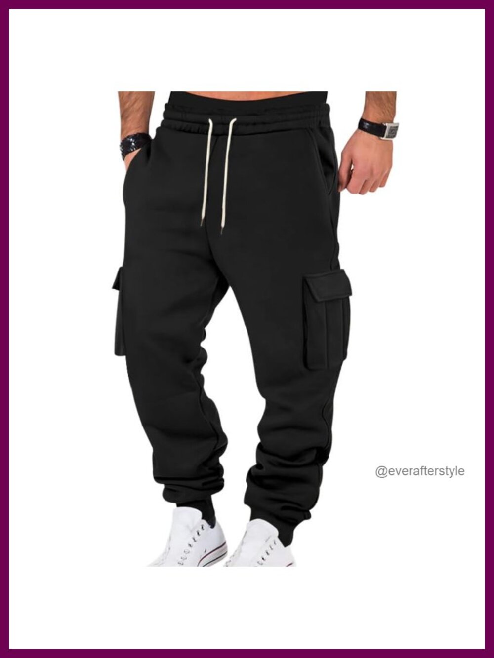Mens Fleece Cargo Sweatpants Elastic Waist Drawstring Jogger Pockets
